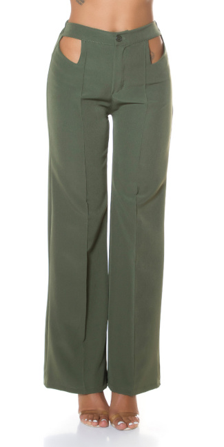 flarred pants with cut-outs Khaki